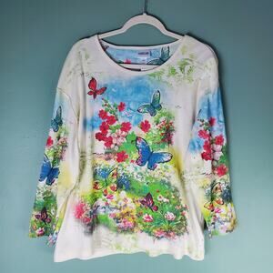 Liberty Lane Womens Parchment All Over Butterfly Bunch Scoop Neck Size 2X
